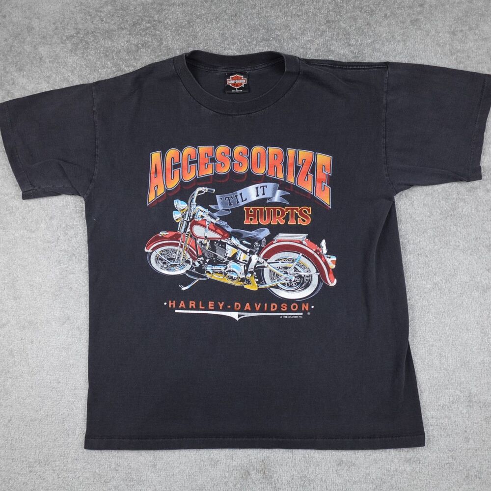 VTG Harley Davidson Shirt Men's L Black Motorcycle Graphic Tee 1992 Racine WI